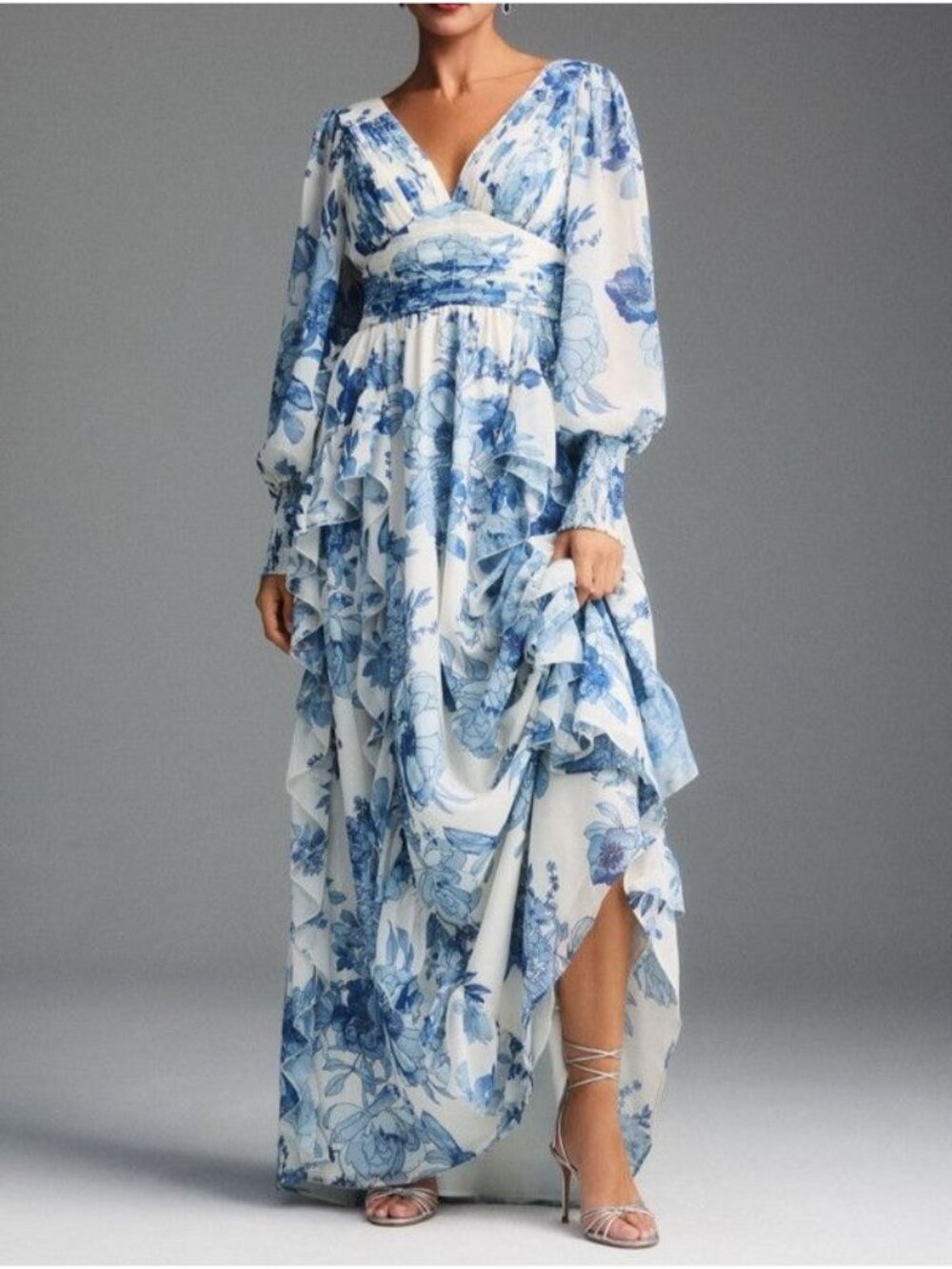 BHLDN x Anthropologie Long Sleeve Chiffon Dress Enchanting Whimsical Womens XS